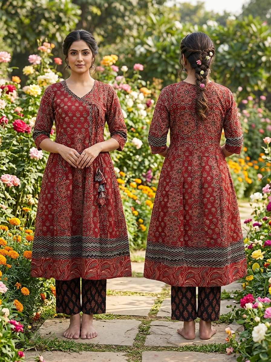 Cotton Anarkali Kurti Top with FLoral Design - Code UT00274