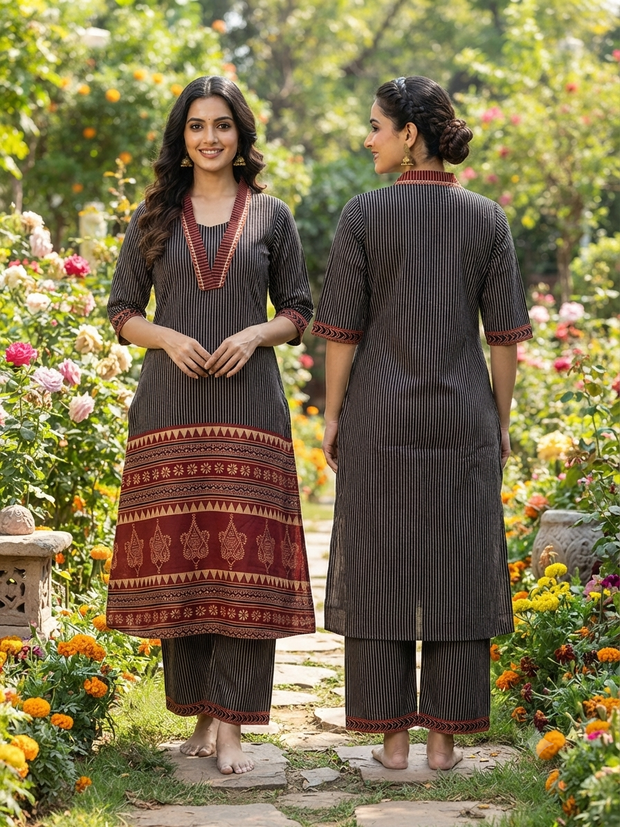 Cotton Co-Ord Set with A-Line Top and matching Pant - Design Code UT00277