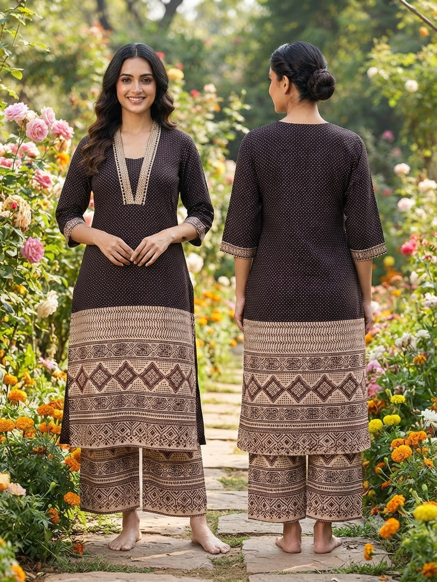 Cotton Co-Ord Set with A-Line Top and matching Pant - Design Code UT00278