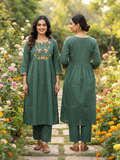 Beautiful Cotton Co-Ord Set with Embroidary in Umbrella Type top with Pant - Design Code UT00282