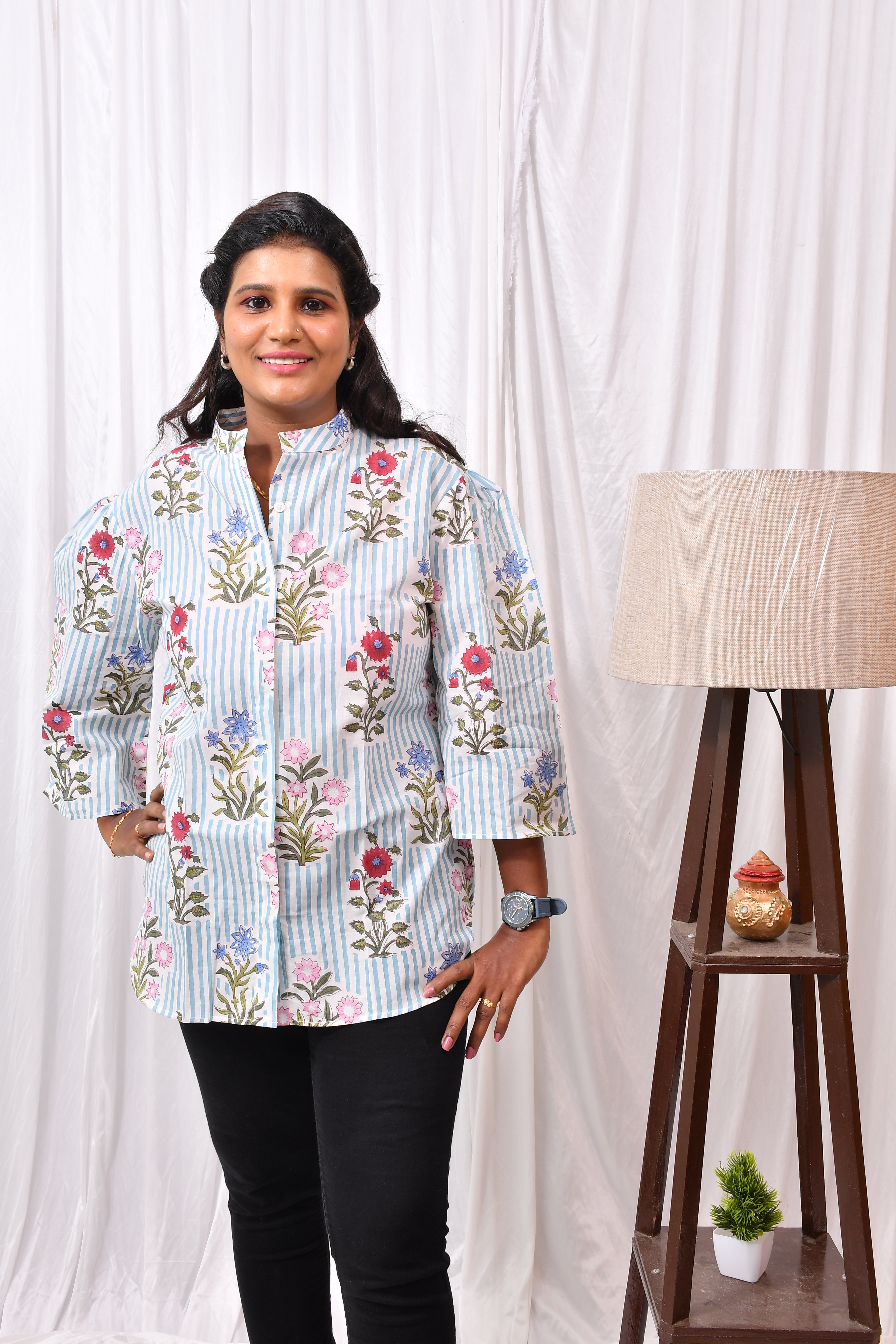 Formal Collared Shirt with Flower Printed Design-1