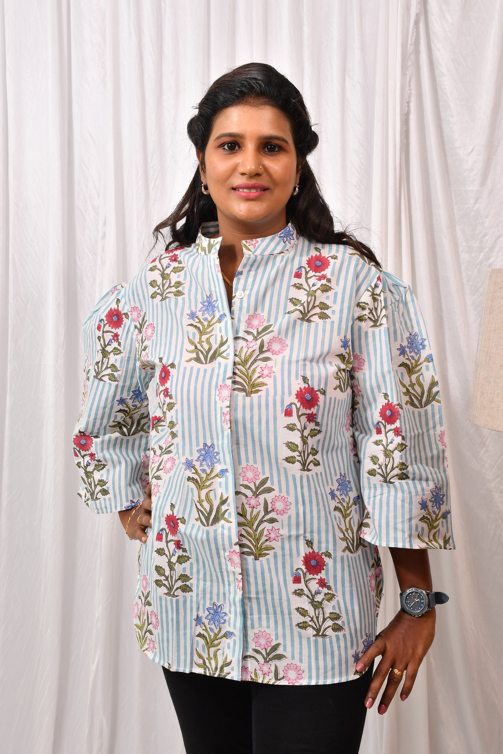 Formal Collared Shirt with Flower Printed Design-1