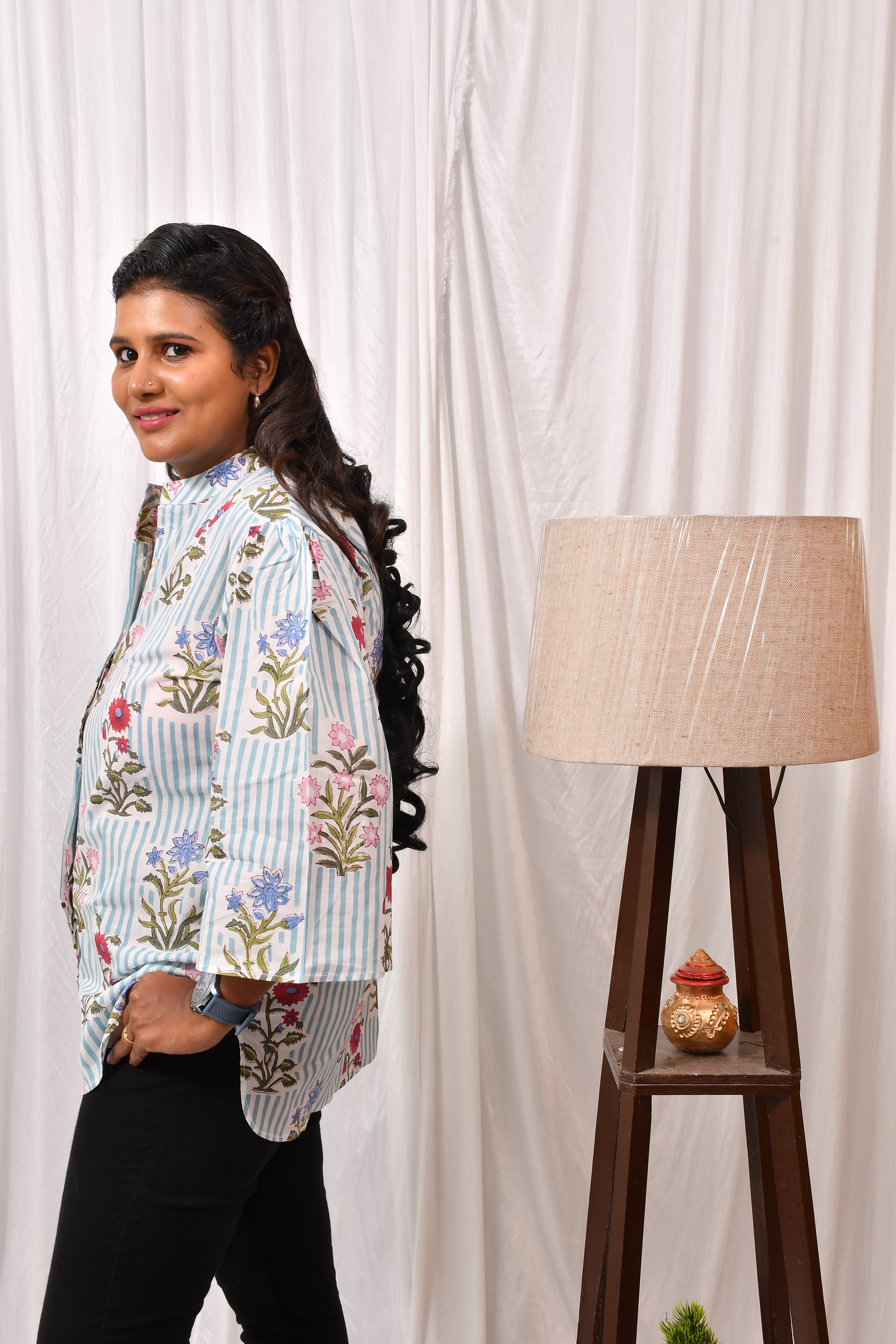 Formal Collared Shirt with Flower Printed Design-1