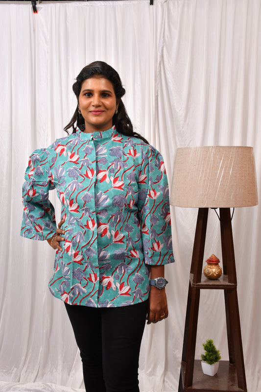 Formal Collared Shirt with Flower Printed Design-2
