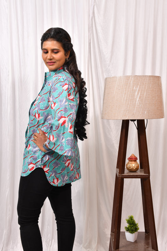 Formal Collared Shirt with Flower Printed Design-2