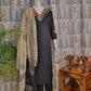 Front view of black cotton kurti set with mirror and Kaatha work