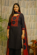 Front view of blue cotton kurti with Ajarakh print on yoke and sleeves