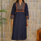 Blue khadi cotton kurti with Chinese collar and ajarakh print design