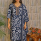 Front view of blue cotton kurti set with embroidered neck