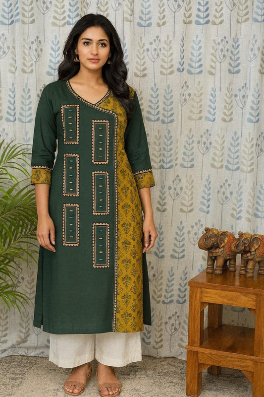Stylish cotton kurti for women featuring mirror work and traditional prints