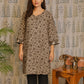 Front view of grey cotton kurti with Bagru print and V-neck