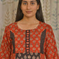 Cotton kurti featuring traditional ajarakh motifs with mirror embellishments