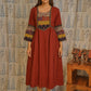 Maroon cotton frock kurti with Ajarakh print on yoke and 3/4 sleeves