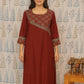 Elegant maroon cotton kurti with 3/4 sleeves and round neck design