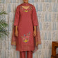 Front view of onion pink silk cotton kurti set with pearl work, zari border and printed dupatta
