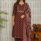 Violet cotton kurti set with printed dupatta and pant