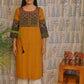 Yellow khadi cotton kurti with real mirror work and ajarakh print detailing